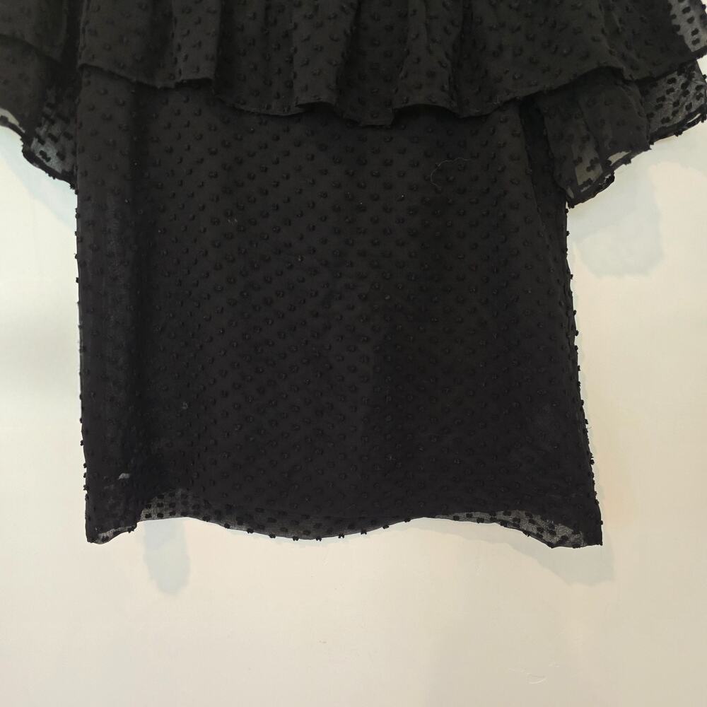 J.Crew Women’s Black Swiss Dot Blouse Silk Blend Short Sleeve Ruffle Size 2 XS - Picture 4 of 11